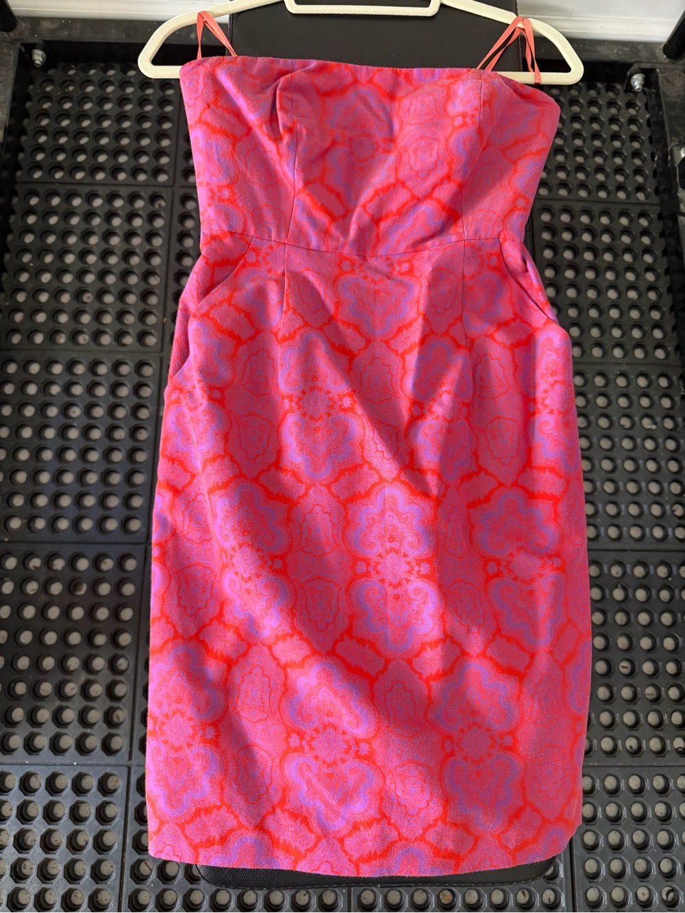 J. Crew Pink and Red Floral Jacquard Strap Mini Dress